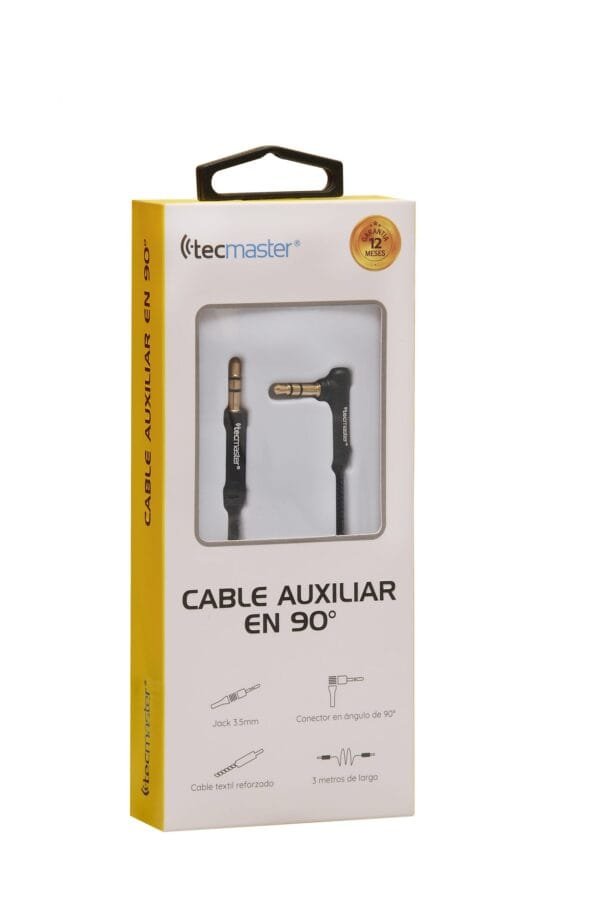 Tecmaster Cable Auxiliar 3.5 Mm en 90° de 3 Mts Negro - Imagen 3