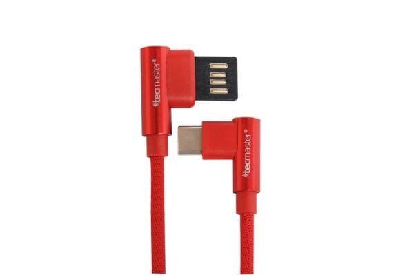 Type C Cable 1 Mts Reversible 90° Braided Red Tecmaster - Imagen 2