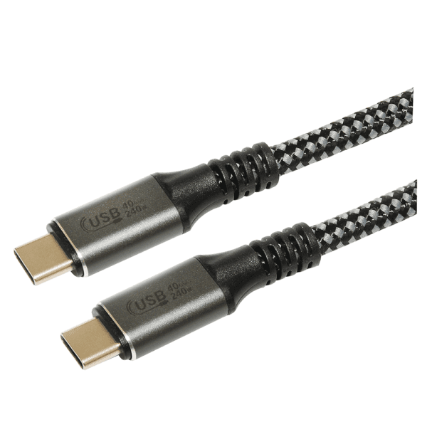 CABLE TECMASTER BRAIDED REFORZADO Super Speed, 1,2 Mts, TIPO-C a TIPO-C 240W -V4.0, 4K-8K, Color Gris/Negro