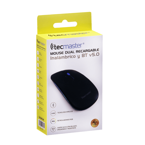 MOUSE TECMASTER SLIM DUAL INALÁMBRICO RECARGABLE COLOR NEGRO - Imagen 4