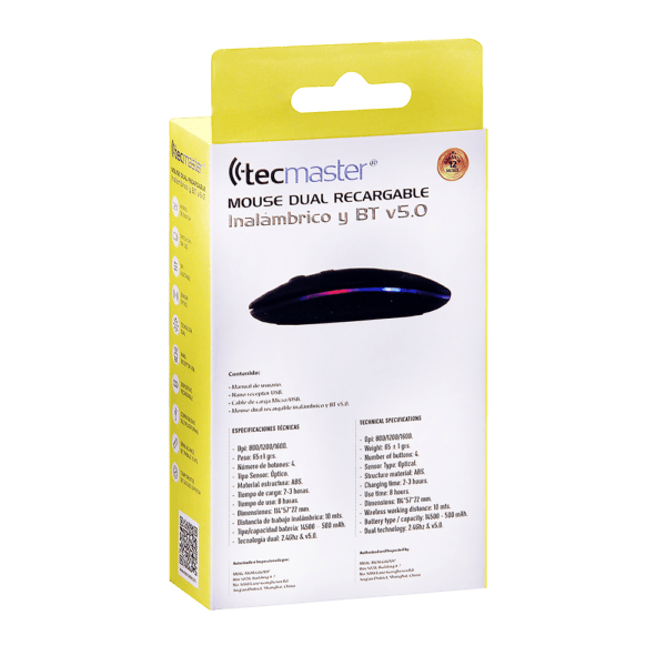 MOUSE TECMASTER SLIM DUAL INALÁMBRICO RECARGABLE COLOR NEGRO - Imagen 5