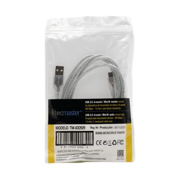 Cable USB A 2.0 Macho a Mini B Macho, 1,8 Mtrs. Tecmaster - Imagen 3