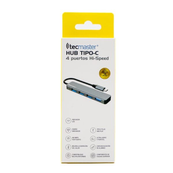 Tecmaster Hub Tipo-C Con 4 Puertos USB Hi-Speed - Imagen 3