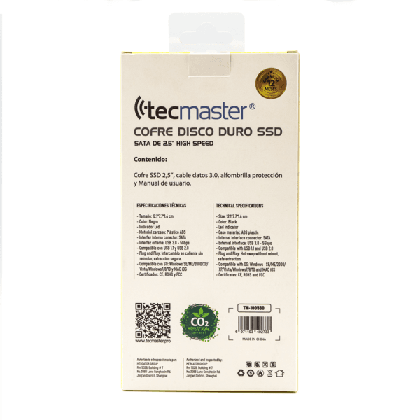 TECMASTER COFRE DISCO DURO SATA de 2,5″, Ensamble y Ajuste Directo, USB 3.0 - Imagen 6