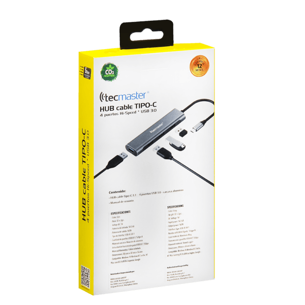 HUB TECMASTER Tipo C 3.1 - 4 PUERTOS - USB3.0 - Imagen 5
