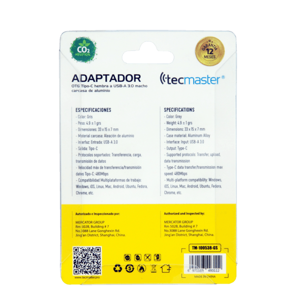 Adaptador OTG Tipo-C a USB-A-3.0 Macho Tecmaster – Aleación de Aluminio - Imagen 5