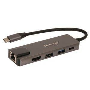 Docking Station 5 en 1 - Tecmaster, Cable Type-C - Carcasa Aleación Aluminio Gris/Negro