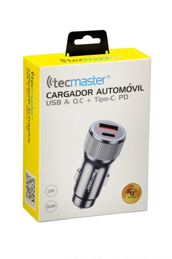 Cargador automóvil doble puerto carga súper rápida tecmaster - Imagen 2