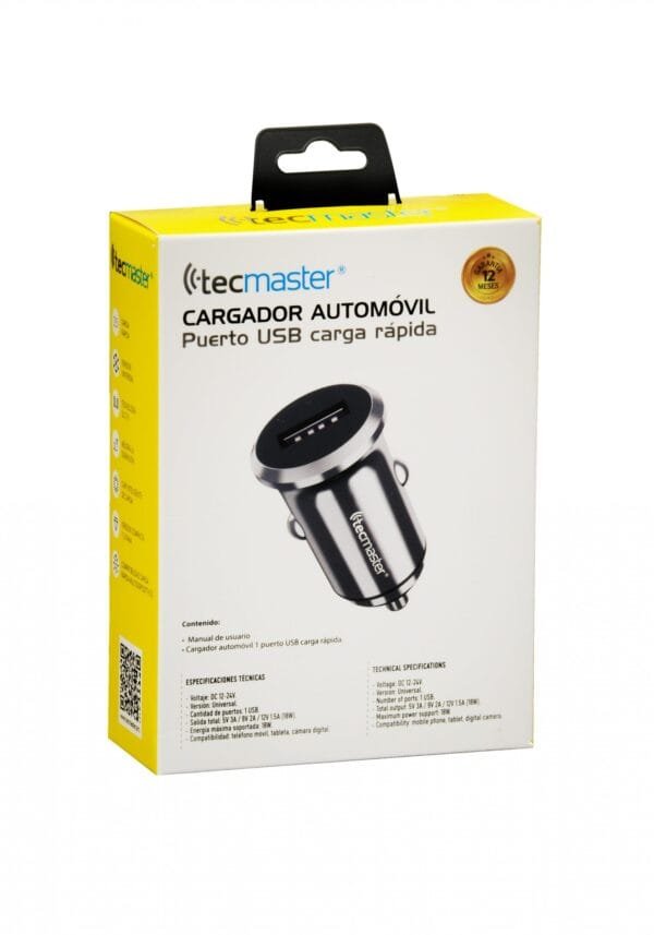 Cargador Automóvil 1 Puerto USB Carga Rápida Tecmaster - Imagen 2