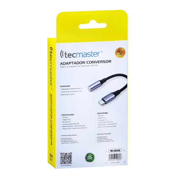 Adaptador Conversor de USB-C a Conector Audio de 3,5 Mm Aleación de Aluminio, Negro/Grafito Tecmaster - Imagen 5