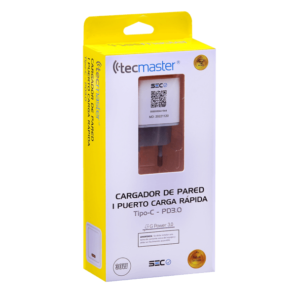 Cargador de Pared Quick Charge 30W, 1 Puerto Tipo-C -Pd3.0 - Tecmaster - Imagen 4