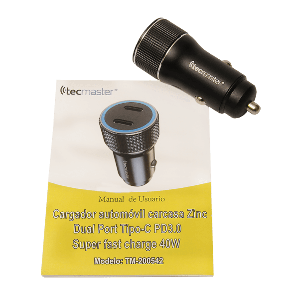 Tecmaster Car Charger-Double Quick Charge Type-C-40W Dual Pd Port – Pd3.0, Negro - Imagen 3