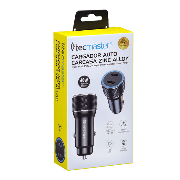 Tecmaster Car Charger-Double Quick Charge Type-C-40W Dual Pd Port – Pd3.0, Negro - Imagen 4