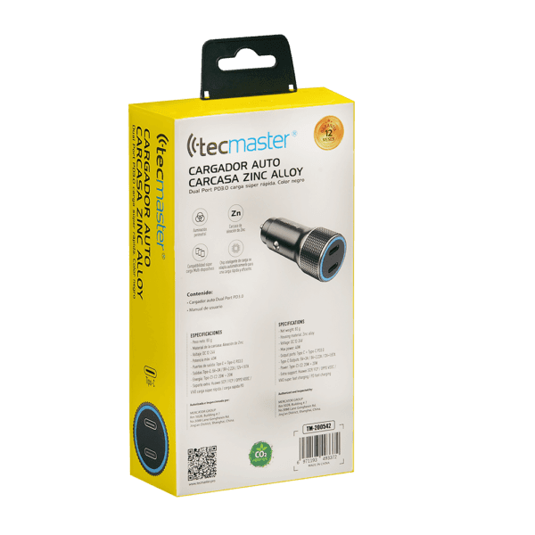 Tecmaster Car Charger-Double Quick Charge Type-C-40W Dual Pd Port – Pd3.0, Negro - Imagen 5