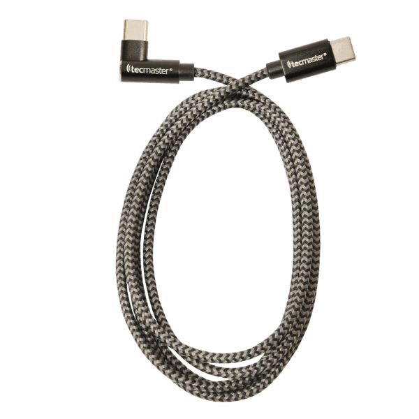 Cable 1.5 Mtrs Type-C 2.0 a Type-C 2.0 – Braided Reforzado-60W-Conector 90°, Grafito/Negro - Tecmaster - Imagen 2