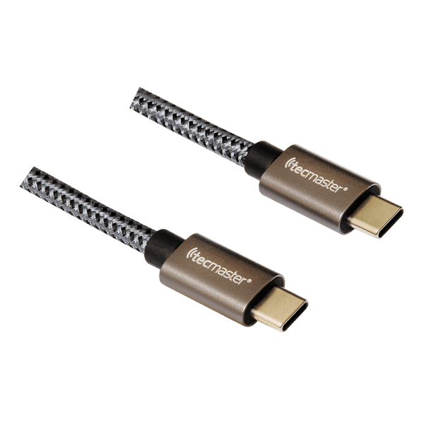 Cable Type-C 3.2 a Type-C 3.2 1.5 Mtrs Nylon Braided Reforzado -10Gps-100W-4K, Gris/Negro Tecmaster