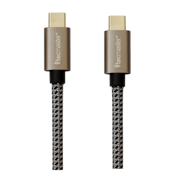Cable Type-C 3.2 a Type-C 3.2 1.5 Mtrs Nylon Braided Reforzado  -10Gps-100W-4K, Gris/Negro Tecmaster - Imagen 2