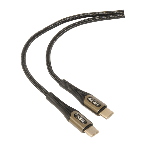 Cable Type-C a Type-C 1Mtr, Braided Reforzado 100W-20V/5A, Negro Tecmaster - Imagen 2