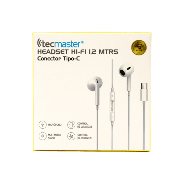 AUDÍFONOS TECMASTER Hi-Fi STEREO SOUND MICRÓFONO Y CONTROL LLAMADAS 1,2 Mts. - Imagen 3