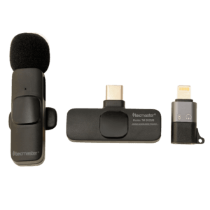 MICRÓFONO TECMASTER INALÁMBRICO para Iphone y Tipo C – Incluye Conector para Iphone