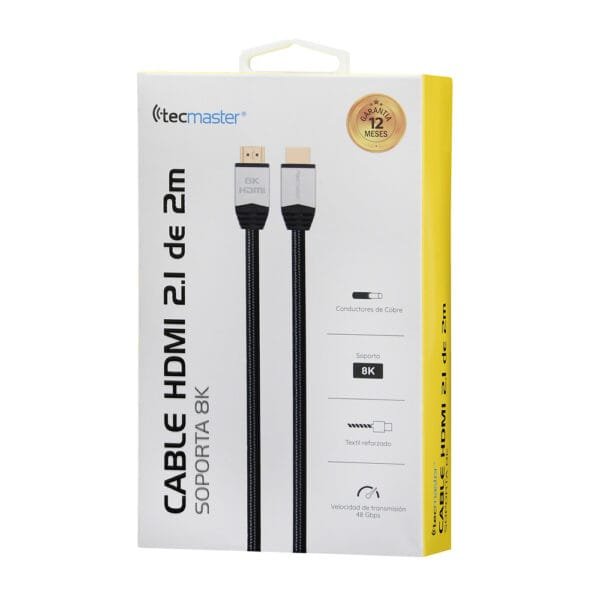 Cable HDMI de Alta Definición 2 Mts Color Negro 2.1 8K Tecmaster - Imagen 3