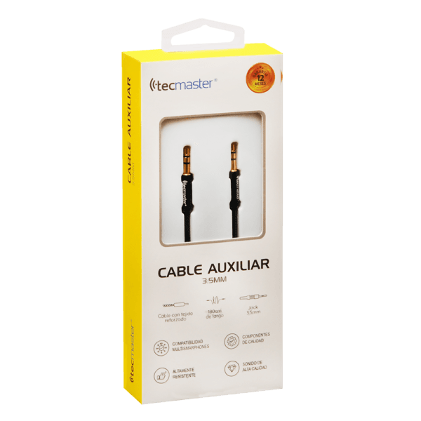 Cable Audio 3.5 Mm de 1.8 Mts Textil Black Tecmaster - Imagen 4
