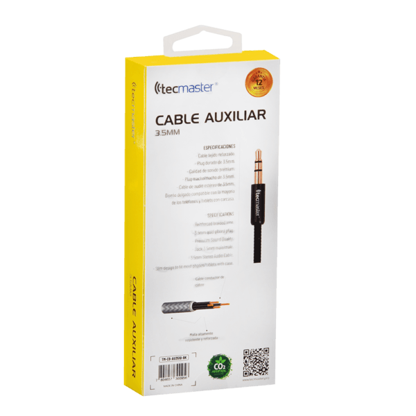 Cable Audio 3.5 Mm de 1.8 Mts Textil Black Tecmaster - Imagen 5