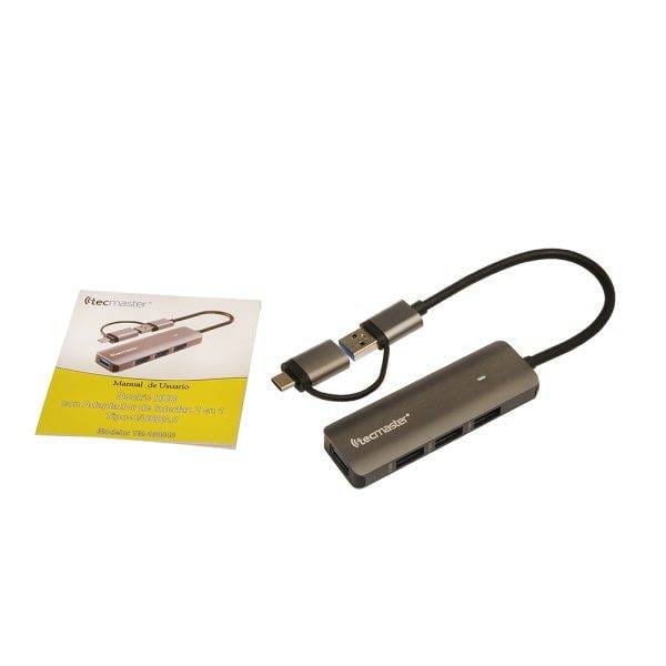 Docking station hub con adaptador de interfaz 2 en 1, tipo-c/usb, 4 puertos *usb3.0, gris - Tecmaster - Imagen 3