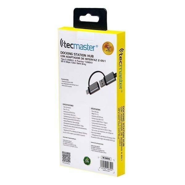 Docking station hub con adaptador de interfaz 2 en 1, tipo-c/usb, 4 puertos *usb3.0, gris - Tecmaster - Imagen 5