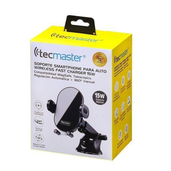 Car holder wireless 15w-máx -compatible con magsafe, negro + cable de carga - tecmaster - Imagen 3