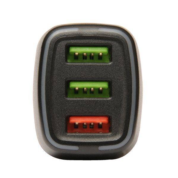 Cargador de auto 3 puertos q.c usb-a, 1 puerto qc3.0 + 2 puertos 2.4a, 30w, negro marca tecmaster - Imagen 3