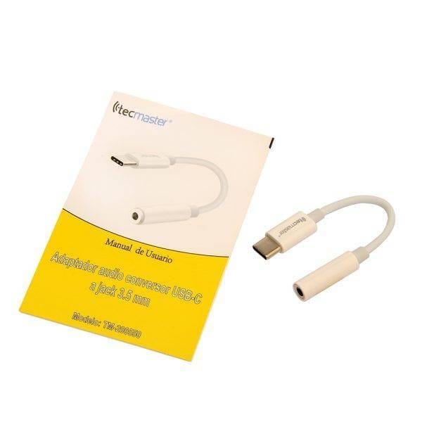 Adaptador conversor audio jack de 3.5mm a tipo-c, blanco Tecmaster - Imagen 2
