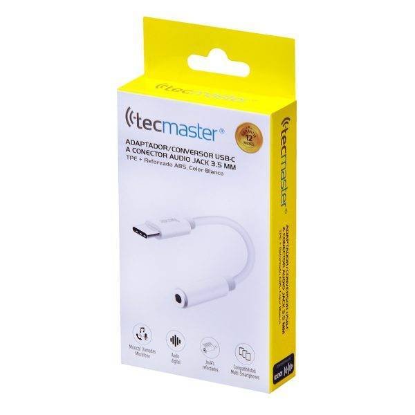 Adaptador conversor audio jack de 3.5mm a tipo-c, blanco Tecmaster - Imagen 3