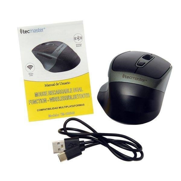 MOUSE TECMASTER ERGONÓMICO DUAL BLUETOOTH E INALÁMBRICO RECARGABLE, NEGRO/VERDE - Imagen 4
