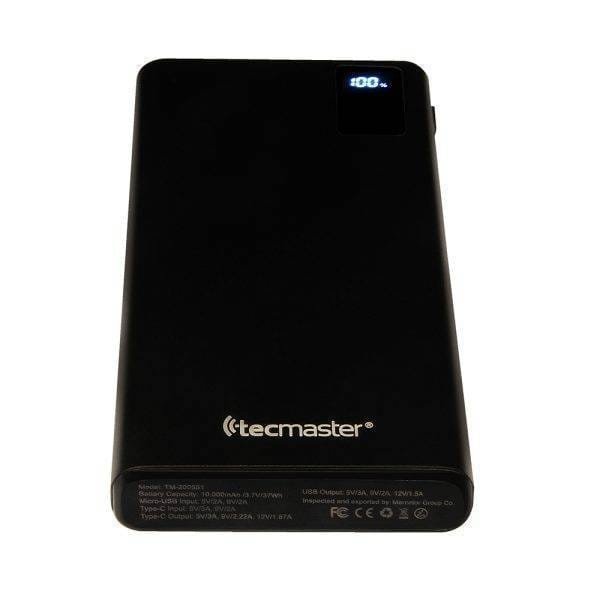 Powerbank pd Tecmaster, carcasa de aluminio, 10.000 mah, potencia máxima pd 20w+qc 18w máx, negro - Imagen 3