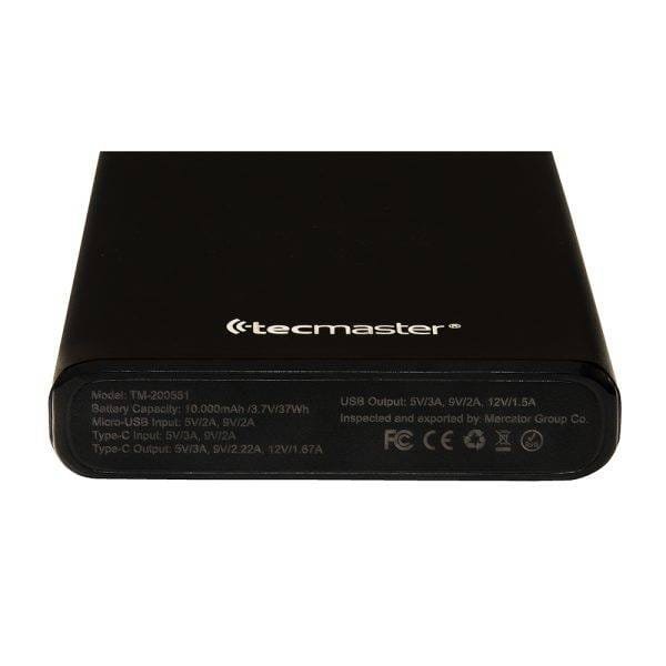 Powerbank pd Tecmaster, carcasa de aluminio, 10.000 mah, potencia máxima pd 20w+qc 18w máx, negro - Imagen 4