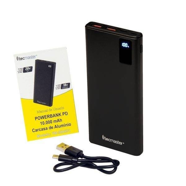 Powerbank pd Tecmaster, carcasa de aluminio, 10.000 mah, potencia máxima pd 20w+qc 18w máx, negro - Imagen 5