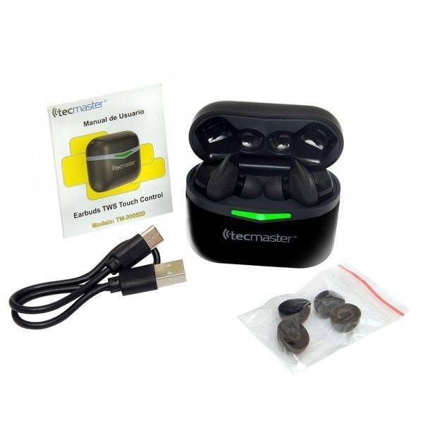 AUDÍFONOS TECMASTER EARBUDS INTRAUDITIVOS TWS, CONTROL TOUCH, BLUETOOTH 5.3V, EDR, HI-FI, COLOR NEGRO
