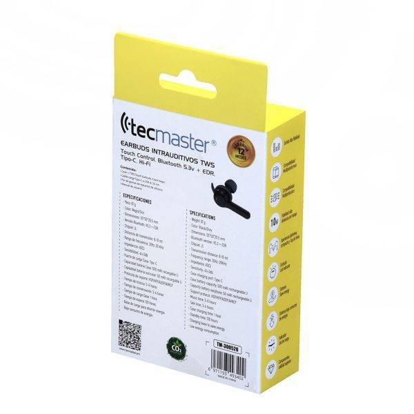 AUDÍFONOS TECMASTER EARBUDS INTRAUDITIVOS TWS, CONTROL TOUCH, BLUETOOTH 5.3V, EDR, HI-FI, COLOR NEGRO - Imagen 6