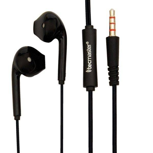 AURICULARES TECMASTER ERGONÓMICOS INTRAUDITIVOS, CABLEADOS DE 1,25 MT, JACK 3.5 MM, COLOR NEGRO