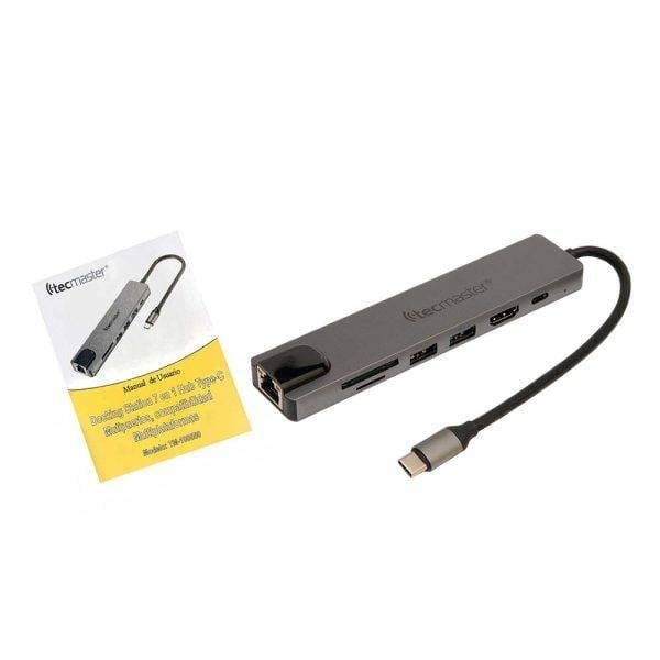 Docking station 7 en 1, Tecmaster, cable type-c, carcasa aluminio gris/negro - Imagen 3