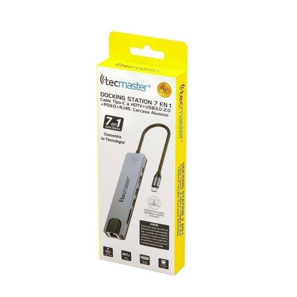 Docking station 7 en 1, Tecmaster, cable type-c, carcasa aluminio gris/negro - Imagen 5
