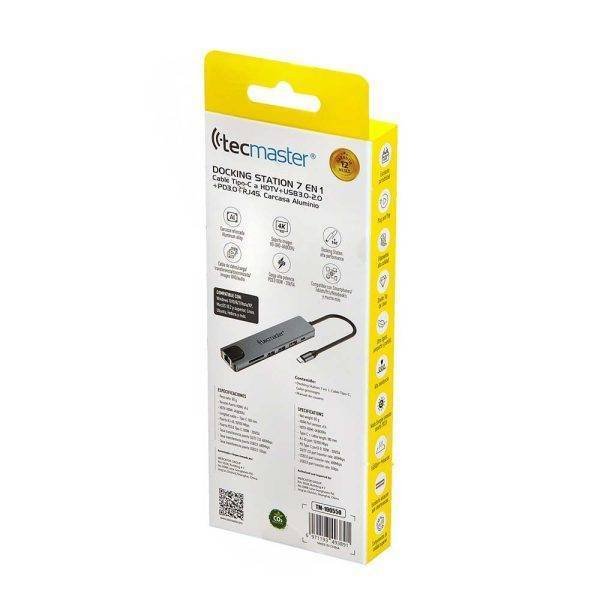 Docking station 7 en 1, Tecmaster, cable type-c, carcasa aluminio gris/negro - Imagen 4