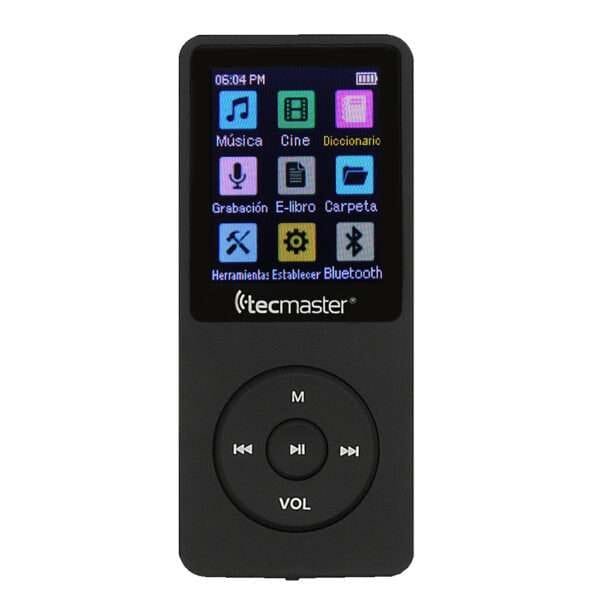 MP3 BLUETOOTH TECMASTER DE 16 GB CARCASA ABS CON AUDÍFONO ERGONÓMICO JACK 3.5 MM COLOR NEGRO
