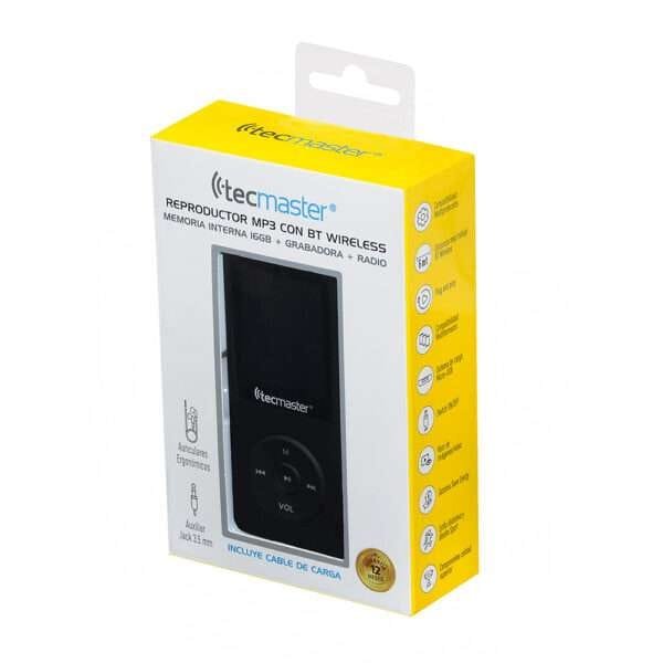 MP3 BLUETOOTH TECMASTER DE 16 GB CARCASA ABS CON AUDÍFONO ERGONÓMICO JACK 3.5 MM COLOR NEGRO - Imagen 4