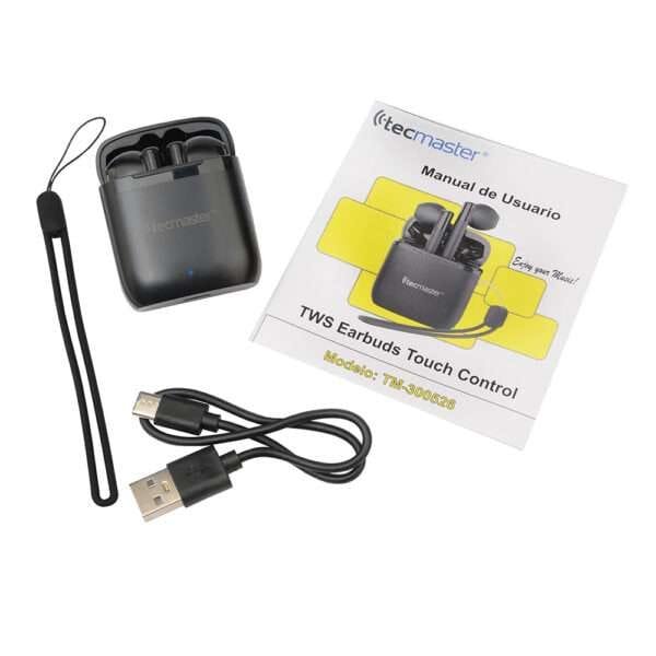 AUDÍFONO TECMASTER EARBUDS TWS – TIPO-C, BT INALÁMBRICO V5.3, HI-FI, TOUCH SMART CONTROL, COLOR NEGRO - Imagen 4