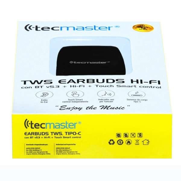 AUDÍFONO TECMASTER EARBUDS TWS – TIPO-C, BT INALÁMBRICO V5.3, HI-FI, TOUCH SMART CONTROL, COLOR NEGRO - Imagen 6