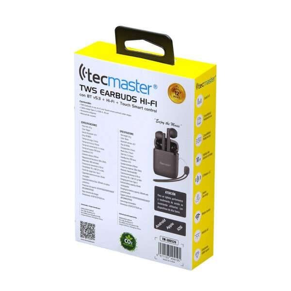 AUDÍFONO TECMASTER EARBUDS TWS – TIPO-C, BT INALÁMBRICO V5.3, HI-FI, TOUCH SMART CONTROL, COLOR NEGRO - Imagen 7
