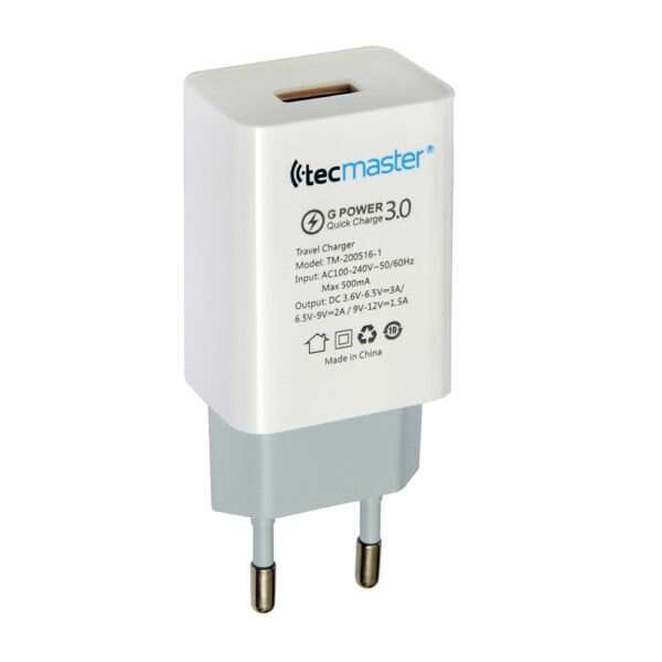 CARGADOR DE PARED QUICK CHARGE COLOR BLANCO TECMASTER - Imagen 2