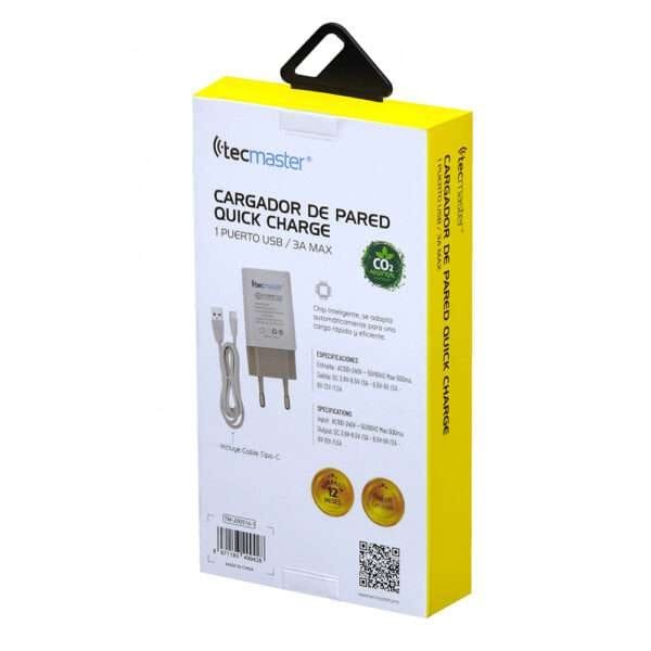 CARGADOR DE PARED QUICK CHARGE COLOR BLANCO TECMASTER - Imagen 5